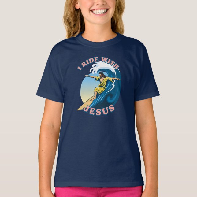 Camiseta Viajar con Jesús | Surfing Jesus Ilustracion (Anverso)