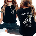 Camiseta Viajar O Morir Hasta La Muerte De Los Fiestas Bach<br><div class="desc">Añada un toque de gótico a su despedida de soltera con nuestra camiseta personalizada "Viaje o muera", perfecta para un tema de "Muerte en la niebla, Fiesta". Estos camisetas están diseñados para combinar la elegancia oscura con la diversión lúdica, con un impresionante esqueleto gráfico de novias y el descarado lema...</div>