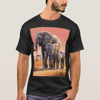 Camiseta Viaje al atardecer: Elefantes en la sabana
