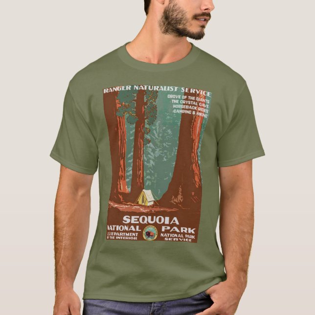 Camiseta Viaje al Parque Nacional Retro Sequoia (Anverso)