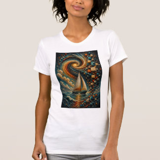 Camiseta Viaje Celestial | Velero de Micro Mosaico 3D Abstr