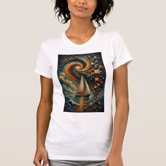 Camiseta Viaje Celestial | Velero de Micro Mosaico 3D Abstr (Anverso)