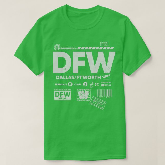 Camiseta Viaje con código del aeropuerto DFW de Dallas Fort (Diseño del anverso)