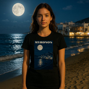 Camiseta Viaje con estilo Art Decó retro Mykonos Moon