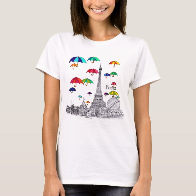 Camiseta Viaje con los paraguas en París (Anverso)