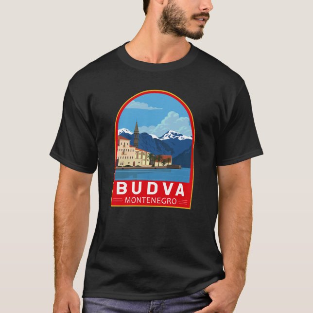 Camiseta Viaje de arte retro de Budva Montenegro (Anverso)