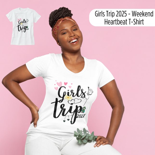 Camiseta Viaje de chicas 2025 - Latido de fin de semana (Girls Trip 2025 - Weekend Heartbeat T-Shirt)