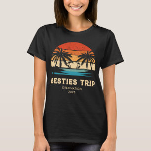 Camiseta Viaje de Chicas de Besties con atardecer retro