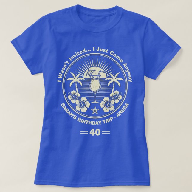 Camiseta Viaje de Cumpleaños Tropical Vintage personalizado (Diseño del anverso)