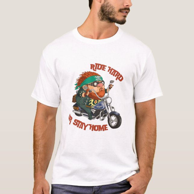 Camiseta Viaje duro o permanezca en casa diseño de motocicl (Anverso)