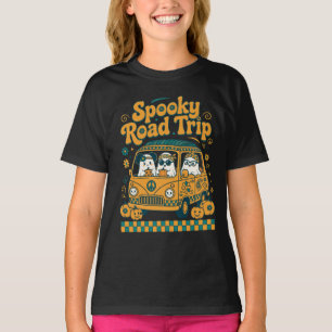 Camiseta Viaje Embrujado Sonriente Calabazas Furgoneta Cuad
