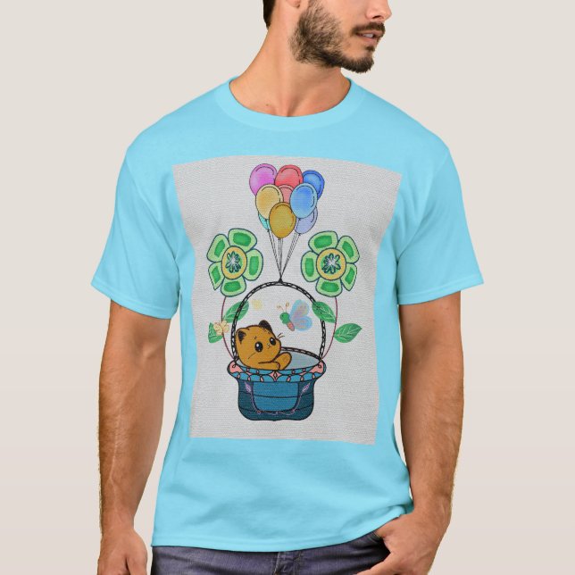 Camiseta Viaje en globo del gato (Anverso)