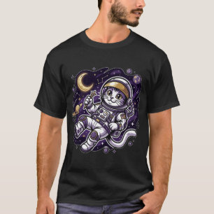 Camiseta Viajero Celestial: Gato Astronauta Espacial Morado