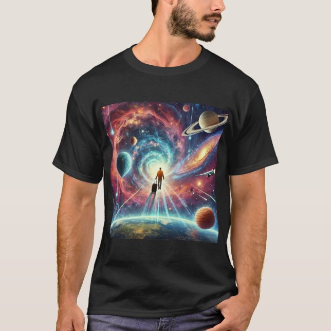 Camiseta Viajero cósmico flotando en el espacio (Anverso)