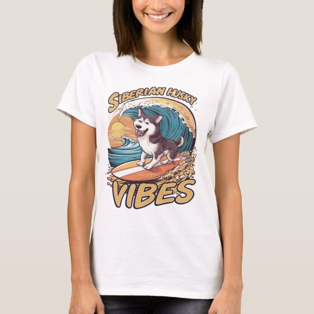 Camiseta Viajero de olas: Perro Husky Siberiano capturando  (Anverso)