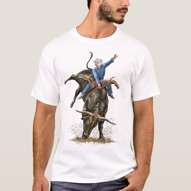 Camiseta Viajero de toros de Longhorn Rodeo Power Sport Art (Anverso)