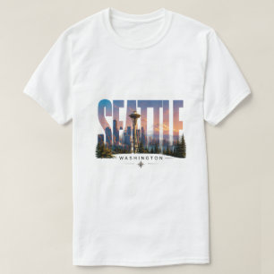 Camiseta ☕ Viajes a Seattle Horizontes Vistas de Montañas ☕