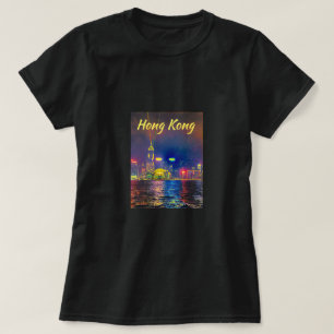 Camiseta Viajes con las luces del puerto de Hong Kong