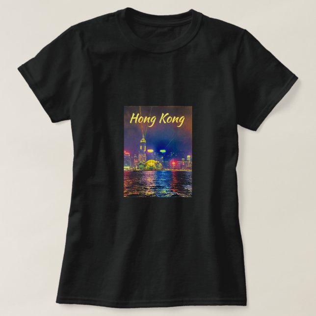 Camiseta Viajes con las luces del puerto de Hong Kong (Diseño del anverso)