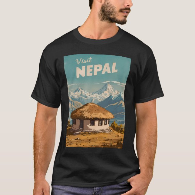 Camiseta Viajes de cosecha Nepal Himalayas Retro Escenario (Anverso)