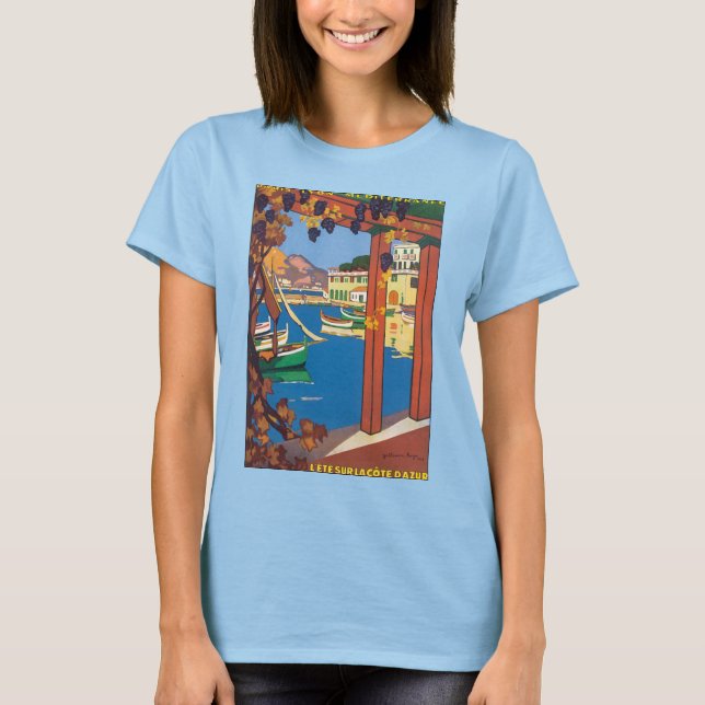 Camiseta Viajes de época, Mar Mediterráneo de la Riviera Fr (Anverso)