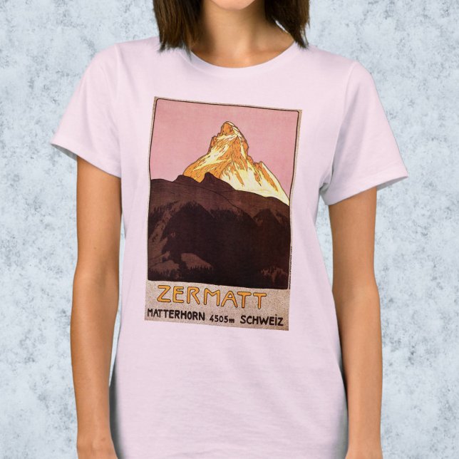 Camiseta Viajes de época, Montaña Matterhorn, Suiza (Vintage Travel Poster, Matterhorn Mountain, Switzerland T-Shirt)