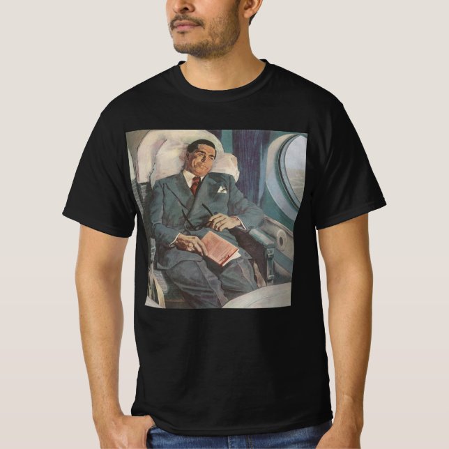 Camiseta Viajes de negocios antiguos, lectura en el avión (Anverso)