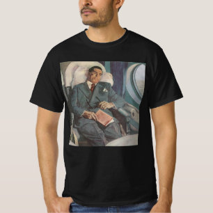Camiseta Viajes de negocios vintage, leyendo en el avión