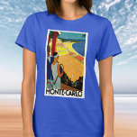 Camiseta Viajes de vintage, tenis, deportes, Monte Carlo Mo<br><div class="desc">Cartel de viaje europeo de ilustracion vintage o etiqueta de equipaje de Montecarlo en Mónaco con una pareja sosteniendo raquetas de tenis y viendo un torneo de tenis cerca de la playa y el hermoso mar Mediterráneo azul. Amor y romanticismo en las pistas de tenis. Monte Carlo es más famoso...</div>
