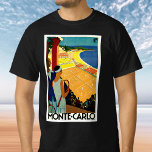 Camiseta Viajes de vintage, tenis, deportes, Monte Carlo Mo<br><div class="desc">Cartel de viaje europeo de ilustracion vintage o etiqueta de equipaje de Montecarlo en Mónaco con una pareja sosteniendo raquetas de tenis y viendo un torneo de tenis cerca de la playa y el hermoso mar Mediterráneo azul. Amor y romanticismo en las pistas de tenis. Monte Carlo es más famoso...</div>