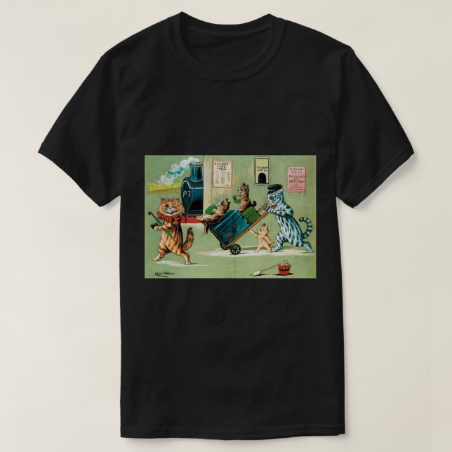 Camiseta Viajes en tren de la familia de gatos, Louis Wain (Diseño del anverso)