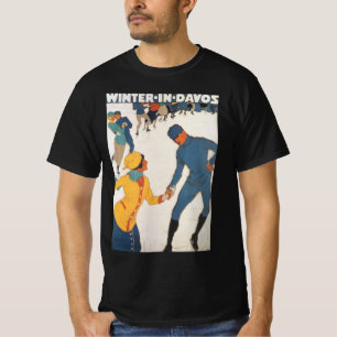 Camiseta Viajes vintage, Art Deco, invierno Davos Suiza