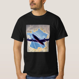 Camiseta Viajes Vintage, Avión Volando en Nubes en el Cielo