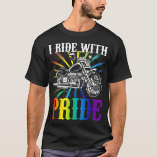 Camiseta Viajo con orgullo moto gay en bicicleta arco iris