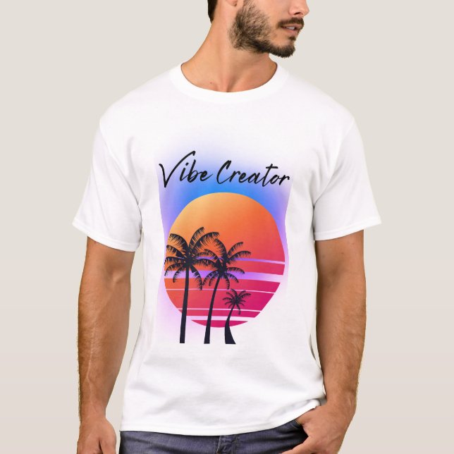 Camiseta Vibe Creador: Vibes Retro Sunset con Palmeras (Anverso)
