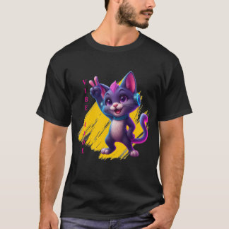 Camiseta Vibe Mode Cat - Retro Design