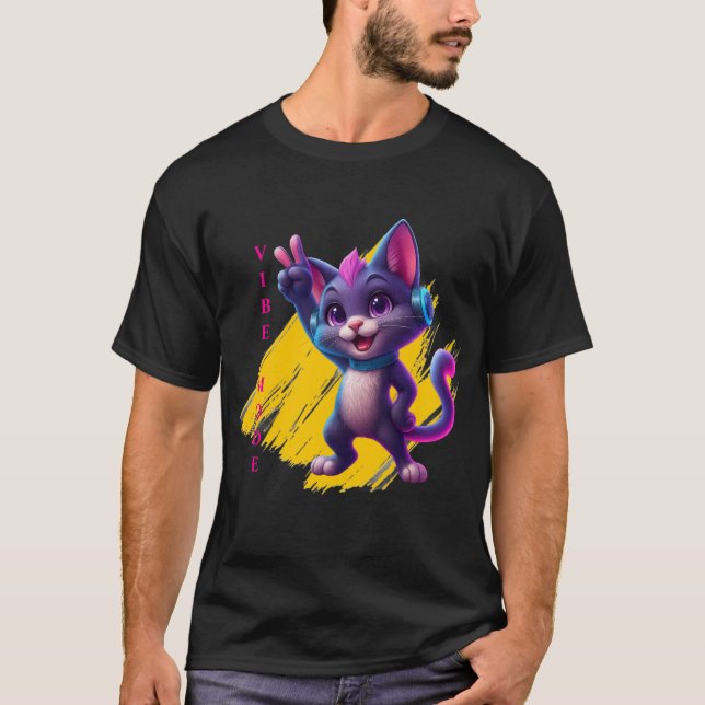 Camiseta Vibe Mode Cat - Retro Design (Anverso)