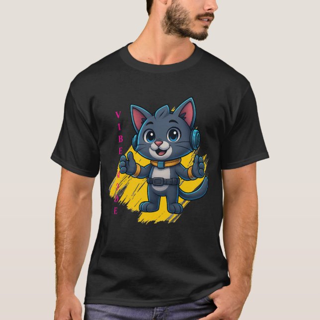 Camiseta Vibe Mode Cat - Retro Design (Anverso)