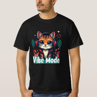Camiseta Vibe Mode" Cute Cartoon Cat T-Shirt |