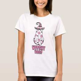 Camiseta "Vibes de brujería" Halloween Fantasma Rosa