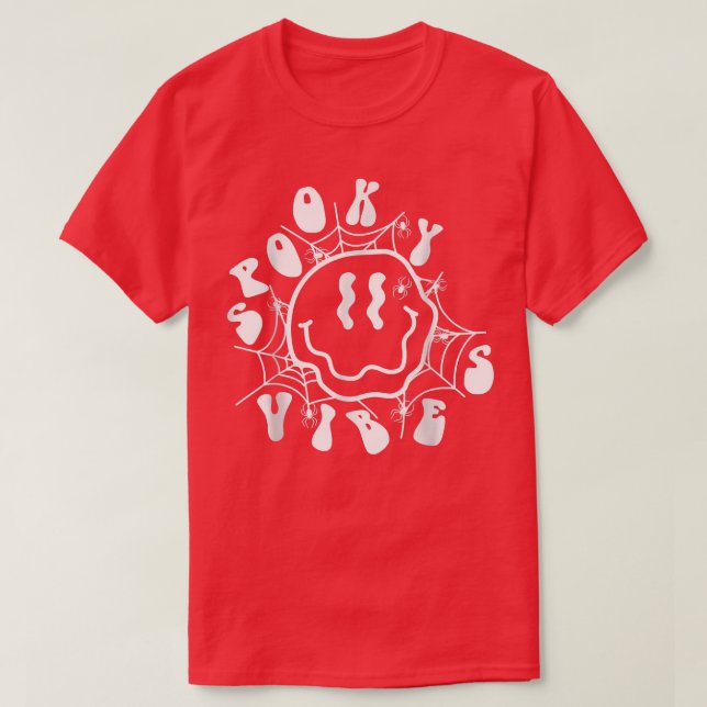 Camiseta Vibes de fantasía retro sonriente cara araña web g (Diseño del anverso)