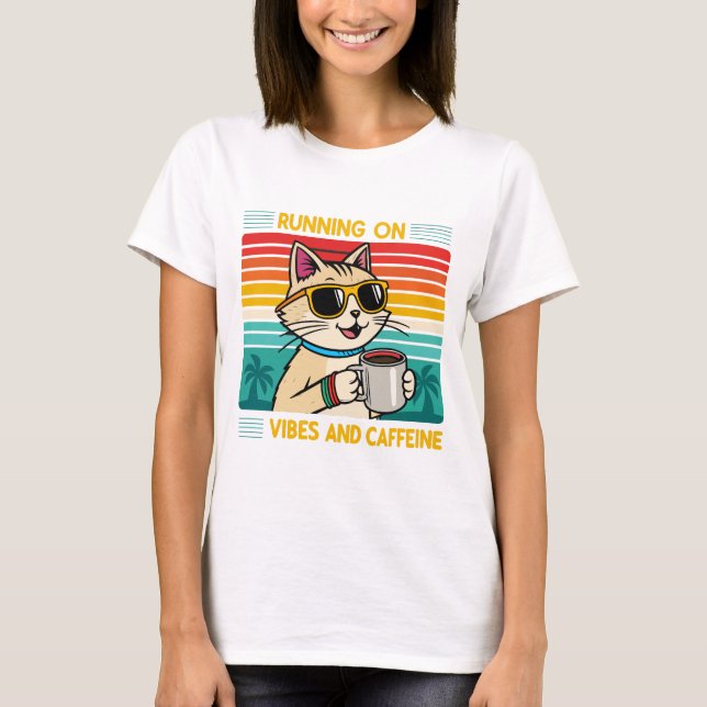 Camiseta Vibes de gato de café retro - Caffeine Lover (Anverso)