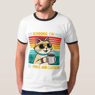 Camiseta Vibes de gato de café retro - Caffeine Lover mascu