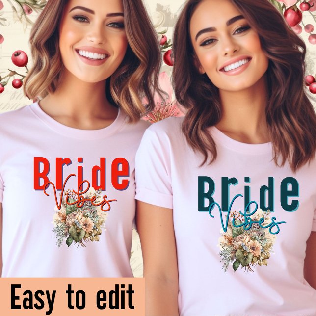 Camiseta Vibes de novia-Hen fiesta-Boda tee-retro-editable (Subido por el creador)