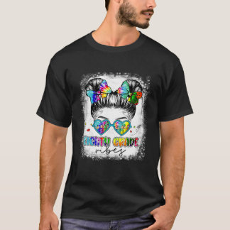 Camiseta Vibes de octavo grado blanqueados Messy Bun Tie Dy
