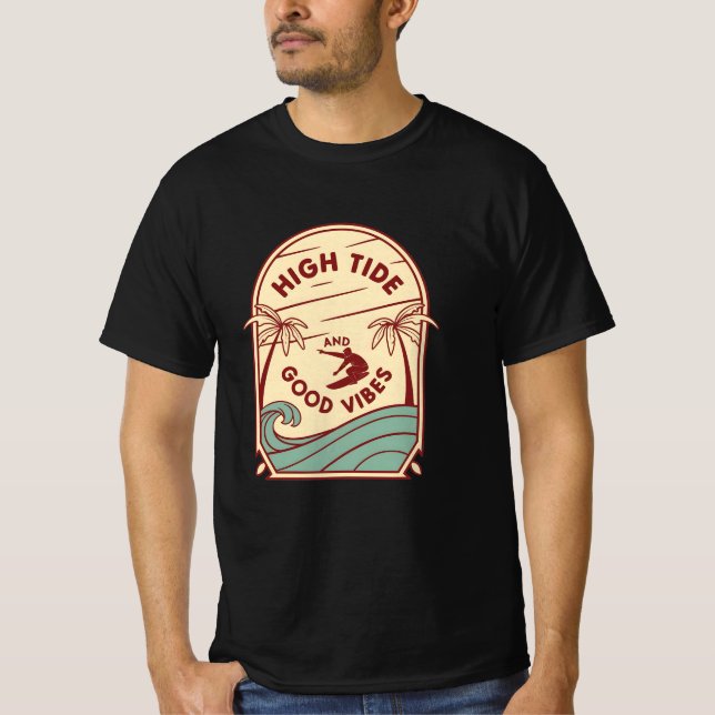 Camiseta Vibes de playa retro - Gráfico de palmeras y olas (Anverso)