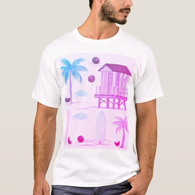 Camiseta Vibes de playa tropical: tablas de surf, palmeras  (Anverso)