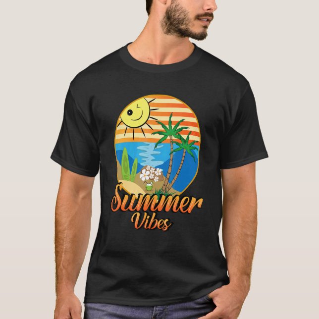 Camiseta Vibes de verano blanqueados Palm Tree Hello Summer (Anverso)