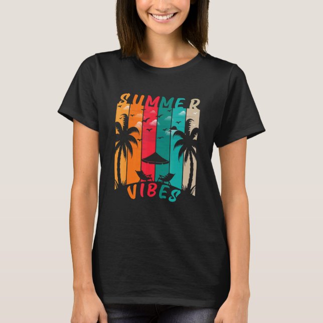 Camiseta Vibes de verano blanqueados Palm Tree Hello Summer (Anverso)