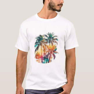 Camiseta Vibes de verano con palmeras en la playa